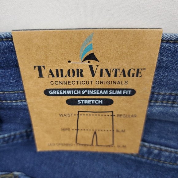 Tailor Vintage Mens Smart Denim Stretch Jean Shorts Blue 36X11 Cotton - Picture 6 of 10
